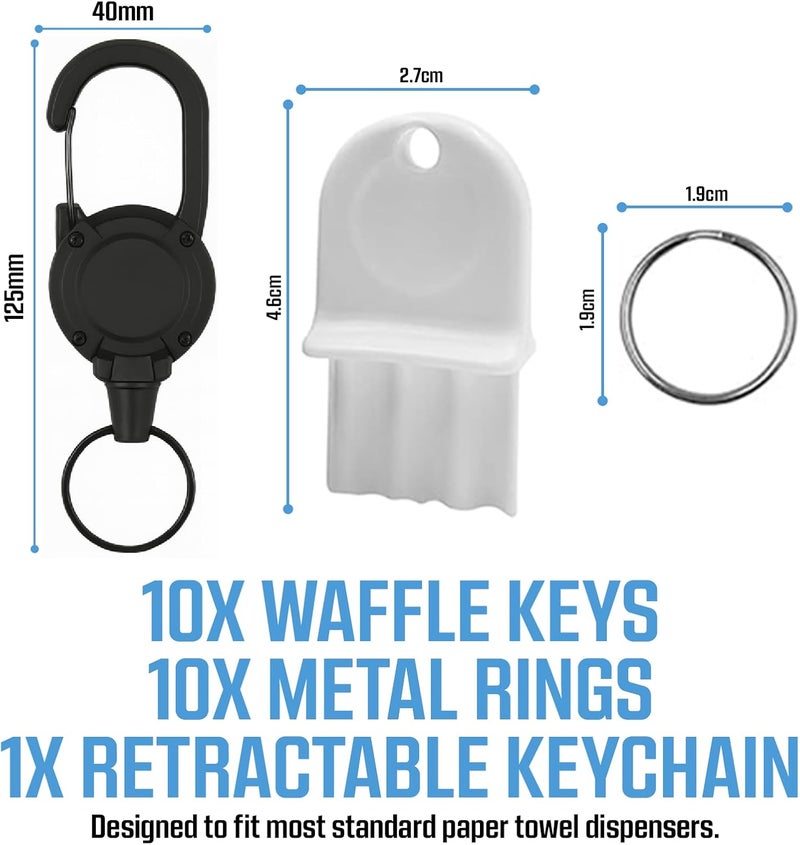 LVAP Waffle x 10pcs + Retractable Key Chain - Heavy Duty - Universal Hard Plastic Waffle Toilet Paper Dispenser Key Replacement for Janitors Maintenance Professionals - Image 4